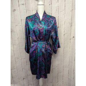 Vintage California Dynasty Silky Purple Pocket Wrap Lingerie Robe S Small‎